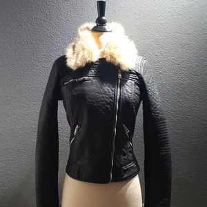 NWOT moto faux fur/leather jacket xs
